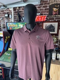 Mens Cutter & Buck Pebble Beach Golf Polo Shirt Size Large Maroon Striped DryTec