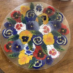 Peggy Karr Pansies Fused Art Glass Plate.