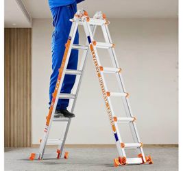 22ft extension ladder, 6-step with stabilizer bar and wheels, 330-pound safety load ladder