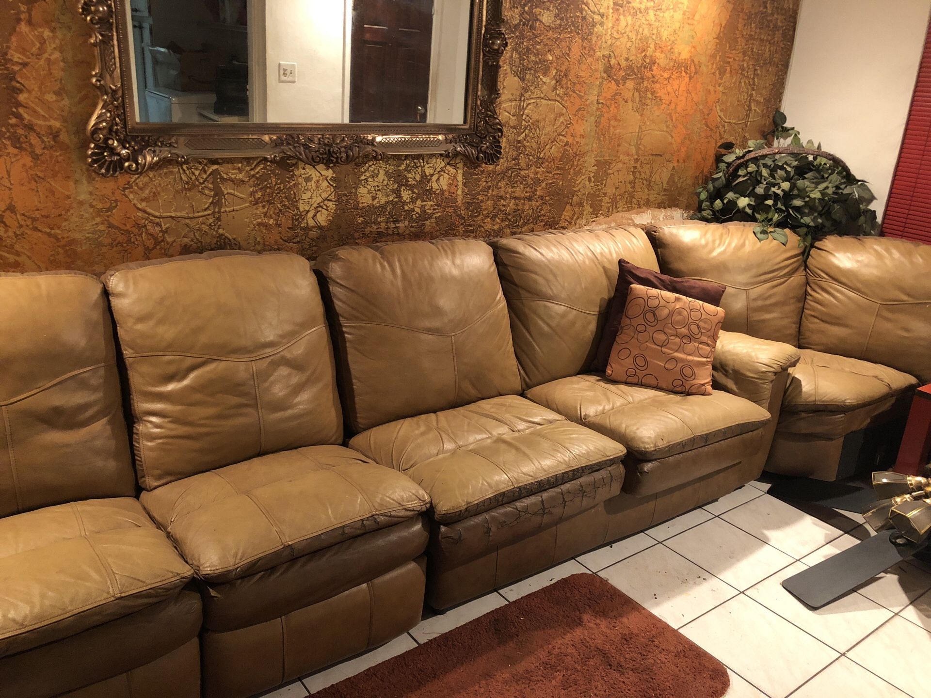 Brown Sectional Sofa with Pull-Out Bed With Recliner