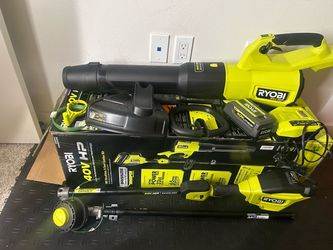 RYOBI 40V HP Brushless 15" Cordless Attachment Capable String Trimmer & 180 MPH 800 CFM Blower with 4.0 Ah Battery & Charger