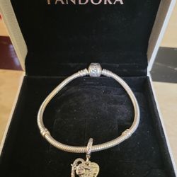 Authentic Pandora Bracelet With MOM Charm. 