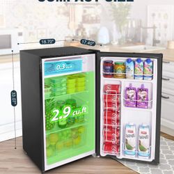 Upstreman 3.2 Cu.Ft Mini Fridge with Freezer, Single Door Mini Fridge, Dorm Fridge, Adjustable Thermostat, Mini Refrigerator for Bedroom, Office, Dorm