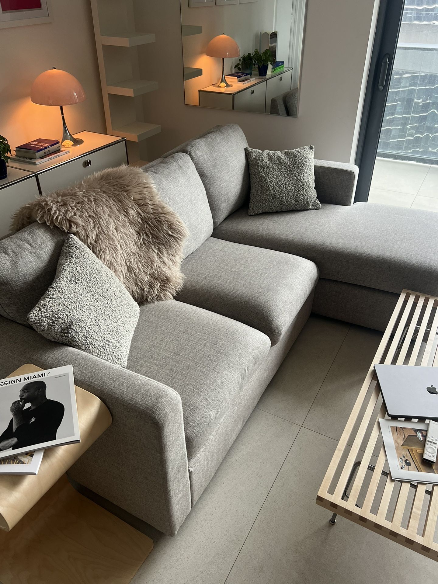 (Pottery Barn) Sanford Square Arm Grey Upholstered Sofa Sectional Chaise