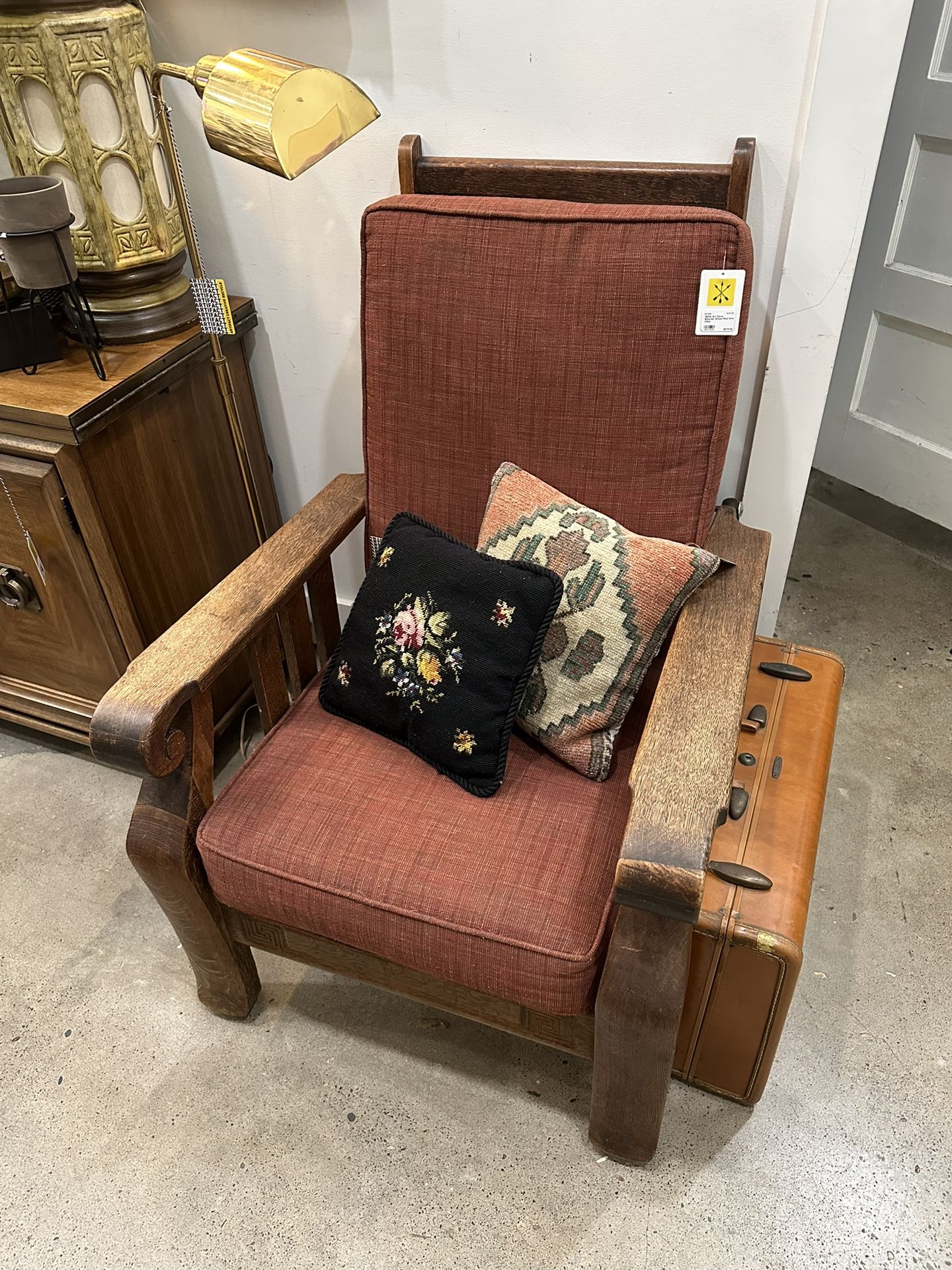 1920s Art Deco Moorish Wood Red Arm Chair 8XCWUP