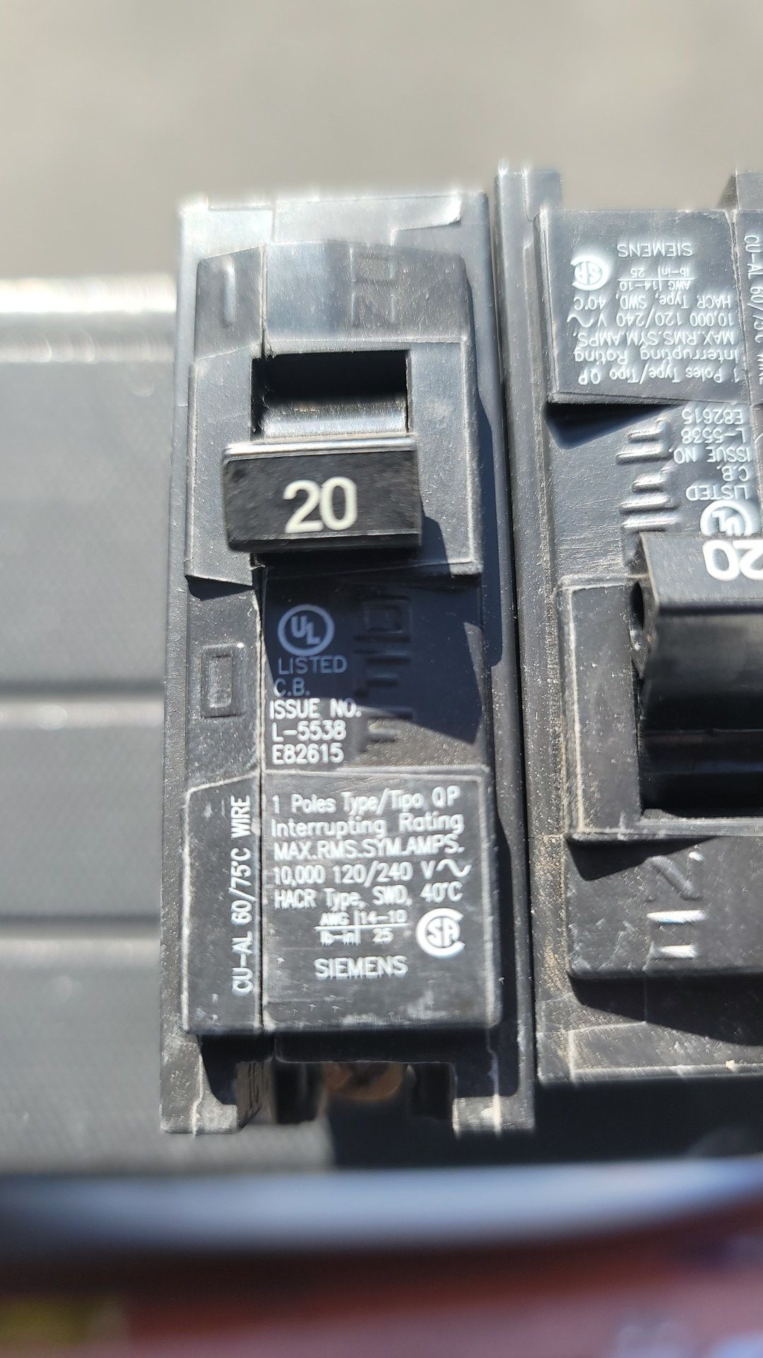 6- 20 amp breakers for seimens qp panel