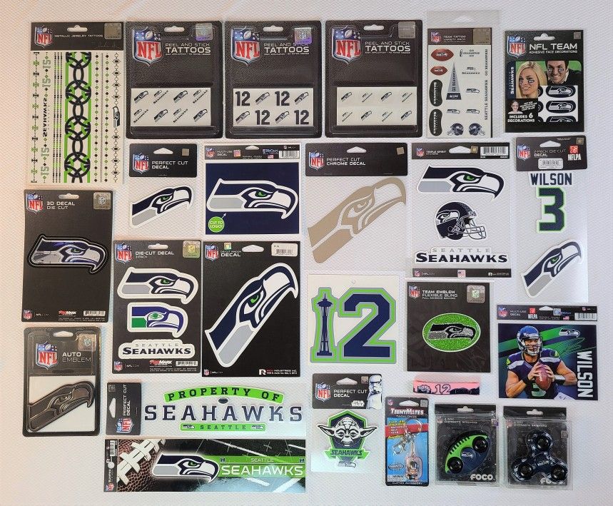 SEATTLE SEAHAWKS Decals Stickers Emblem Tattoos Keychain Spinners