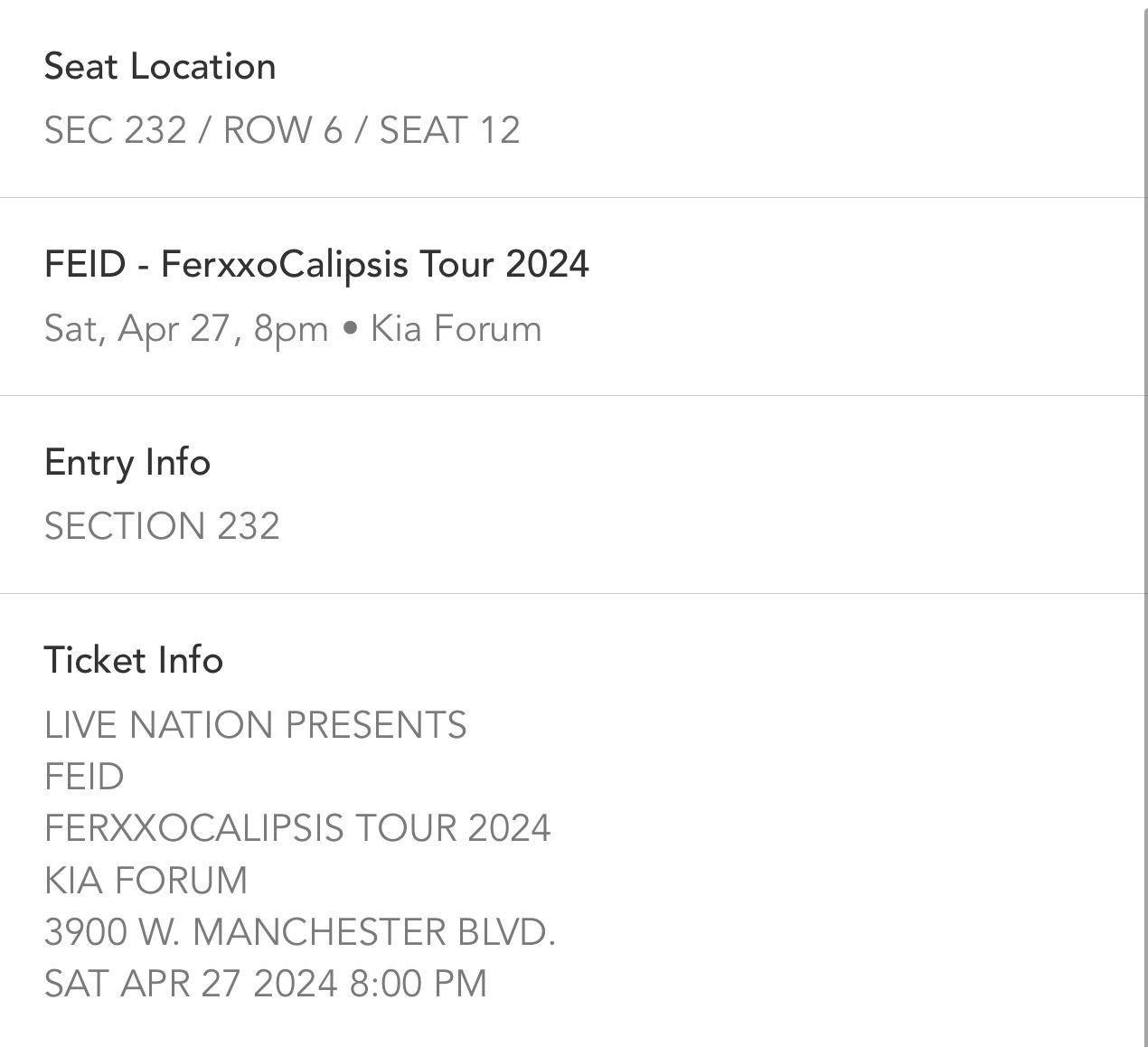 Feid Concert -2 Tickets 