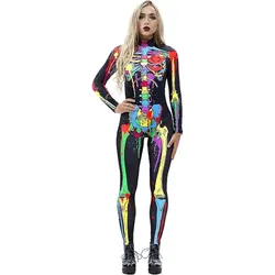 Womens 3D Skeleton Halloween Jumpsuit Bodysuit-Size S- NEW