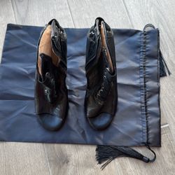 Black Jerome C Rousseau Leather Peep-Toe Booties -size 37