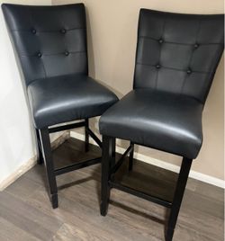 Black Tufted Faux Leather Bar Stools – Set of 2 for $35