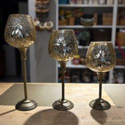 3 Gold Candle Holders 