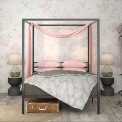 Black Metal Canopy Platform Bed Frame