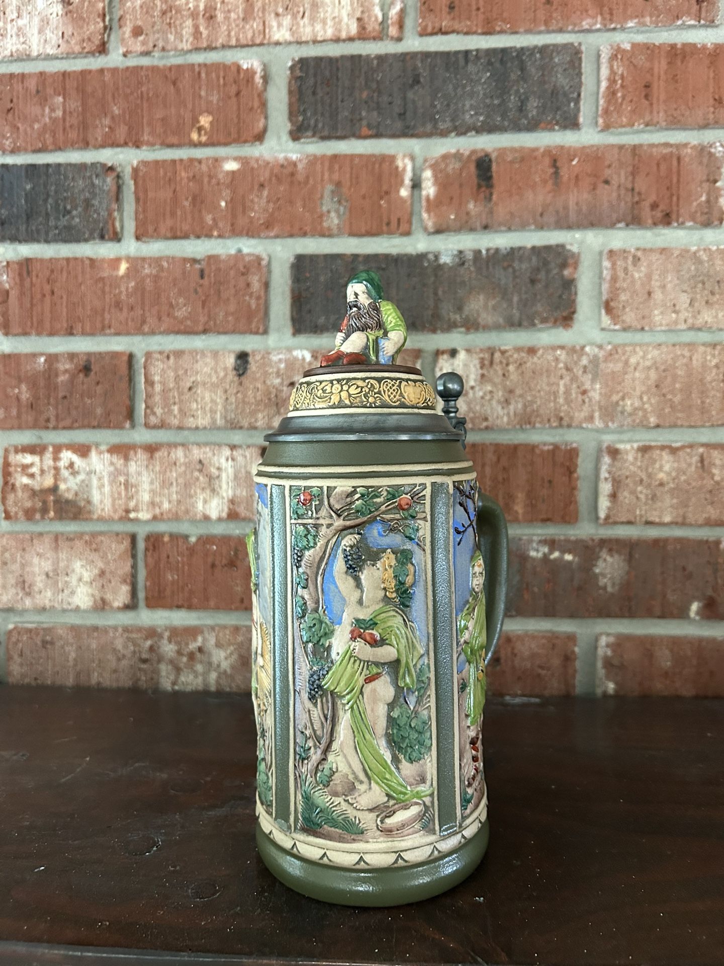 VTG German Lidded GERZIT GERZ Beer Stein Tankard Gnome Original  w/ Lid 10"