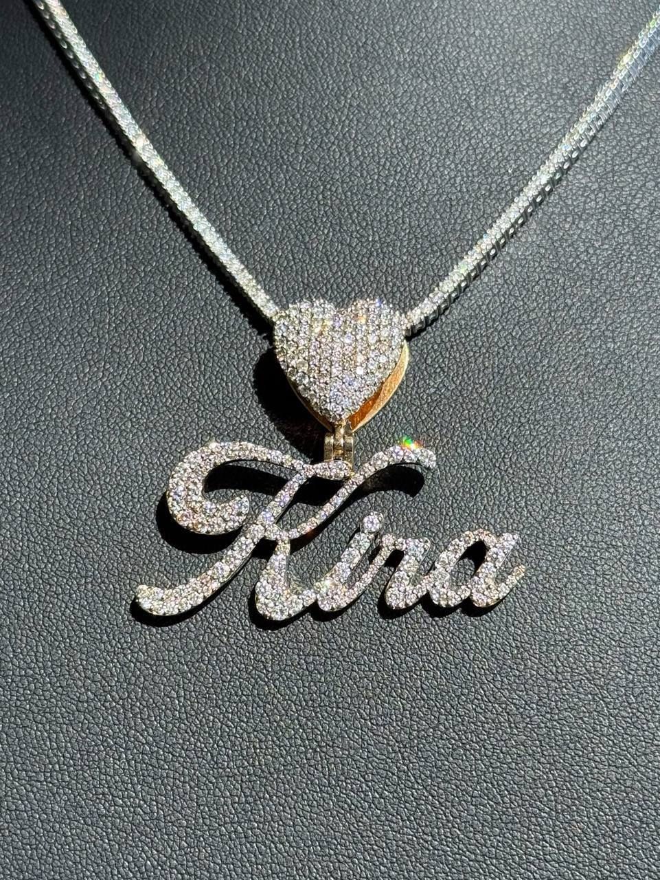 10k solid yellow gold 3CTW Natural  Diamond  “ Kira ” name Heart Pendant charm