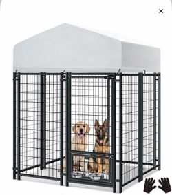 4*4*6 ft metal yard kennel with door, outdoor kennel with roof.