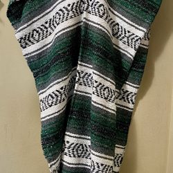 Adult Striped Mexican Blanket PONCHO Pancho Costume Festival Pullover GREEN