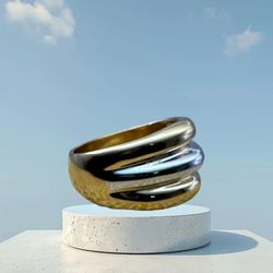 Size 9 Bicolor Dome Modernist Ring Preowned
