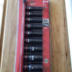 Milwaukee 9PC SAE Deep Well SHOCKWAVE Impact Duty Socket Set 1/2” Drive .  Brand NEW.