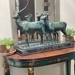 Heinrich Karl Scholz Bronze Statue Group Of Deer