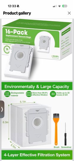 16 Pack Replacement Roomba Vacuum Bags, Compatible with iRobot Roomba 104 105 405 504 505 705 Combo 10 Max, i7+ i3+ i4+ i6+ i8+ j7+ s9+, i s j Series,
