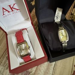 2 Lot New Anne Klein In Box Women Wrist Watches/,red, Silver Color New