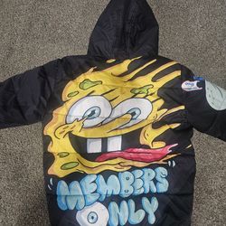 Members Only x Nickelodeon Puffer Jacket Men M Cartoon SpongeBob Rugrats Hooded