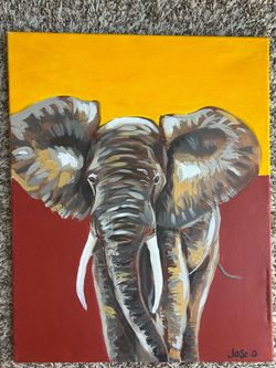 Hand-Painted African Elephant Canvas Wall Art (16x20) – Signed