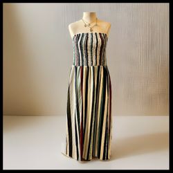 Boho Style Striped Strapless Midi Dress