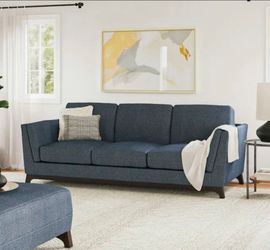 Blue Mid-Century Modern 3-Seat Sofa with ottoman