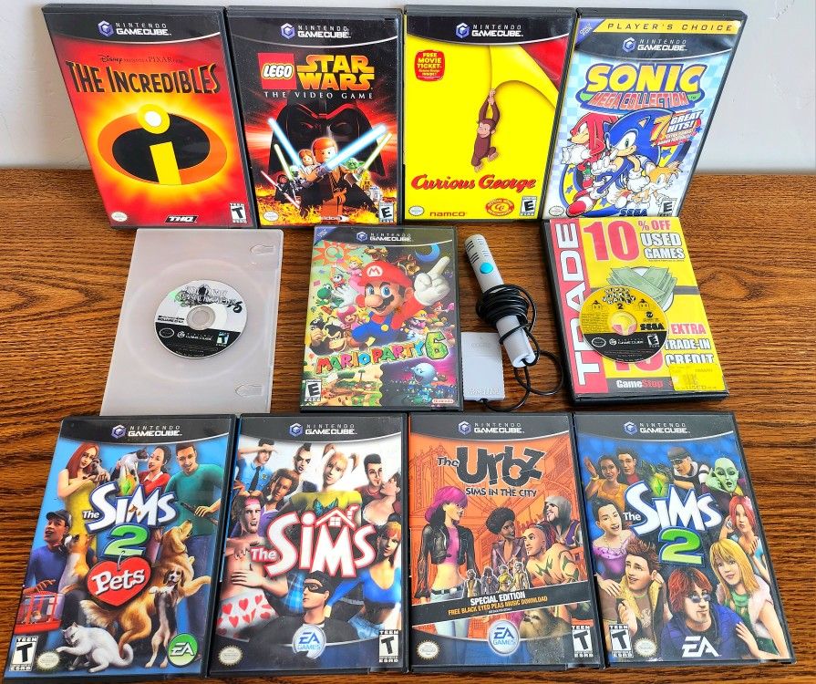 GameCube & Nintendo Wii game collection: Mario Party 6, Sims Urbz, Lego Star Wars, Sonic, Monkey Ball, Final Fantasy