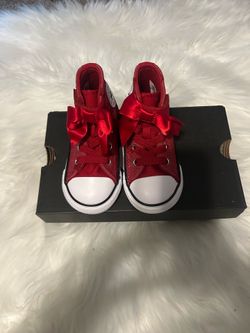 New in box burgundy High-Top converse shoes with Satin Bow size 6