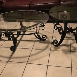 Glass Top Iron Coffee Table Set Of 2