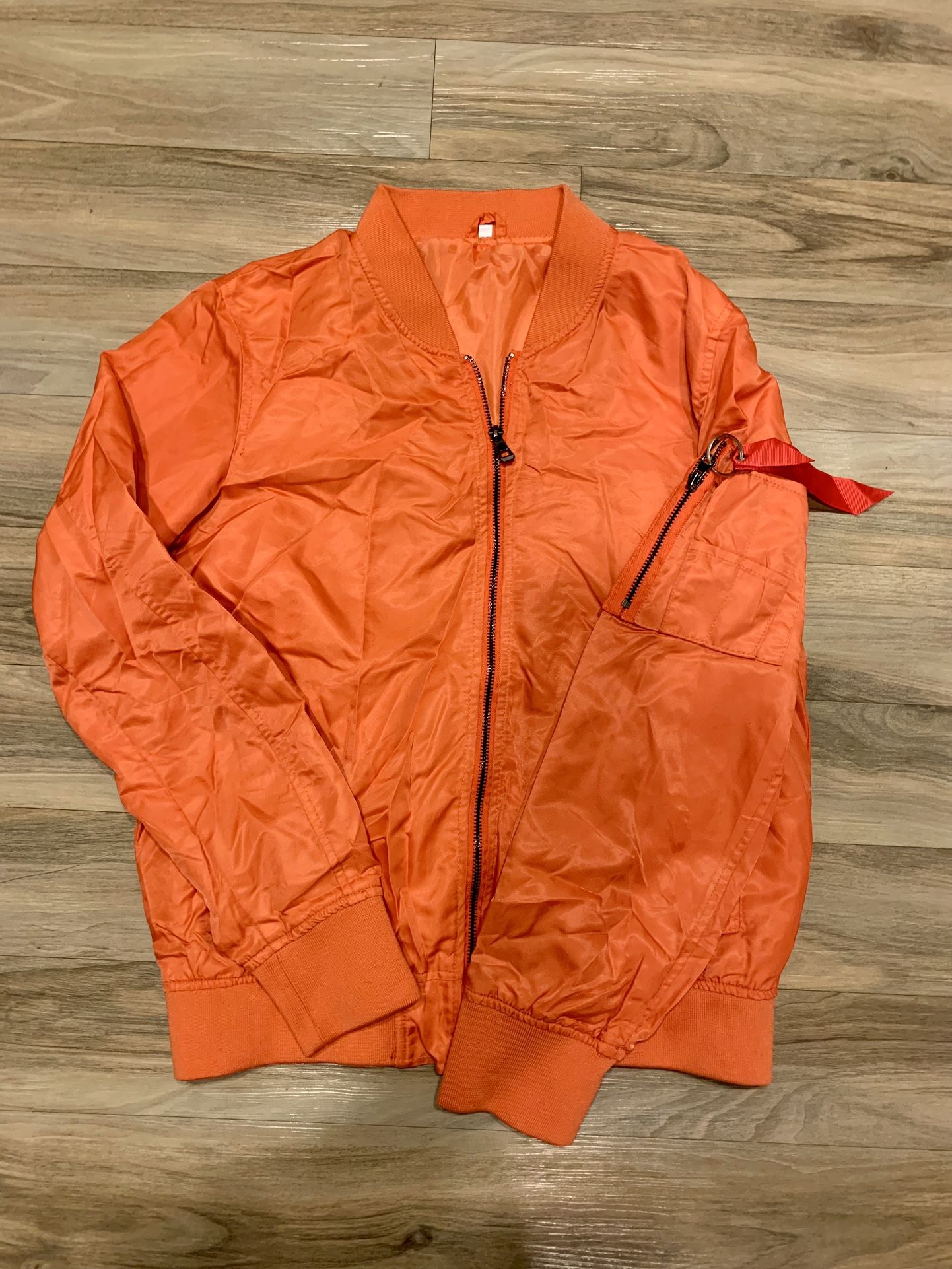 Men’s Neon Orange Fashion Zip Up Jacket With Zippers 