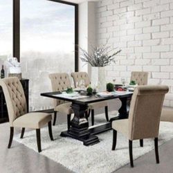   Brand New Rustic Antique Black 7pc Dining Table Set