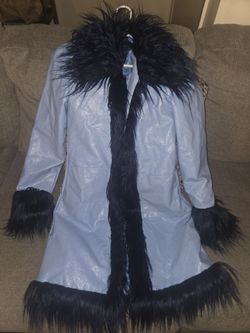 Current Mood XXS Blue Faux Leather Faux Fur Trim Coat