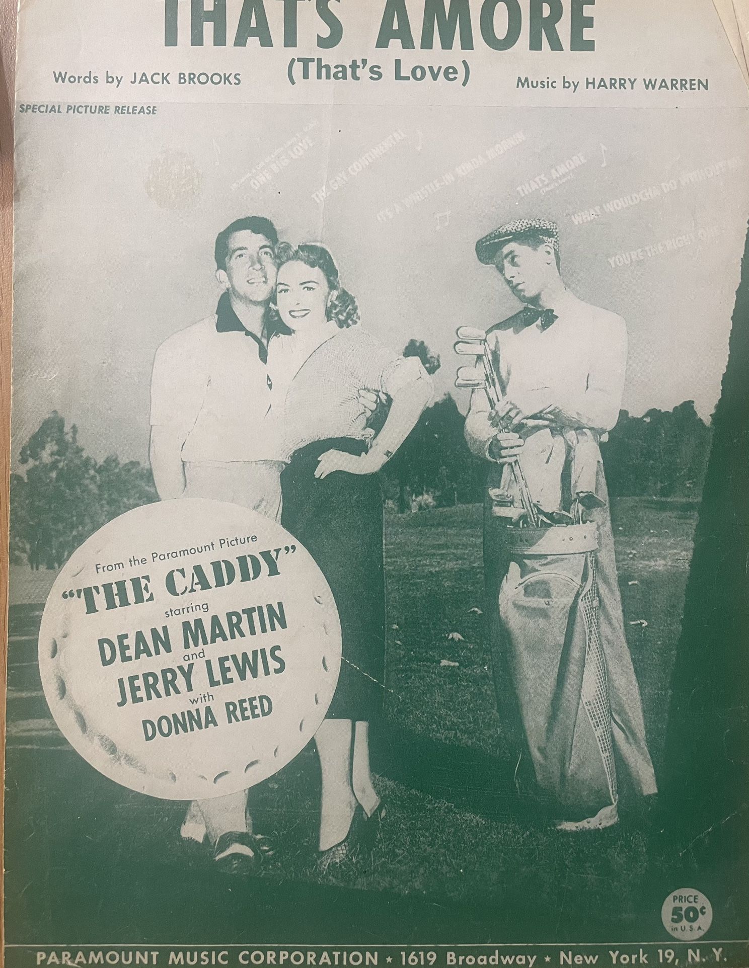 That's Amore-That's Love-by Dean Martin. 1953 Sheet Music
