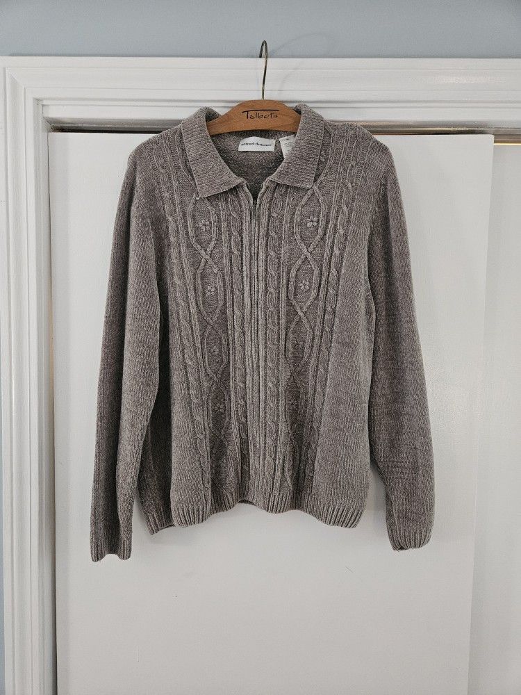 Women's Alfred Dunner Long Sleeve Chenille Green Cardigan 1X Sweater