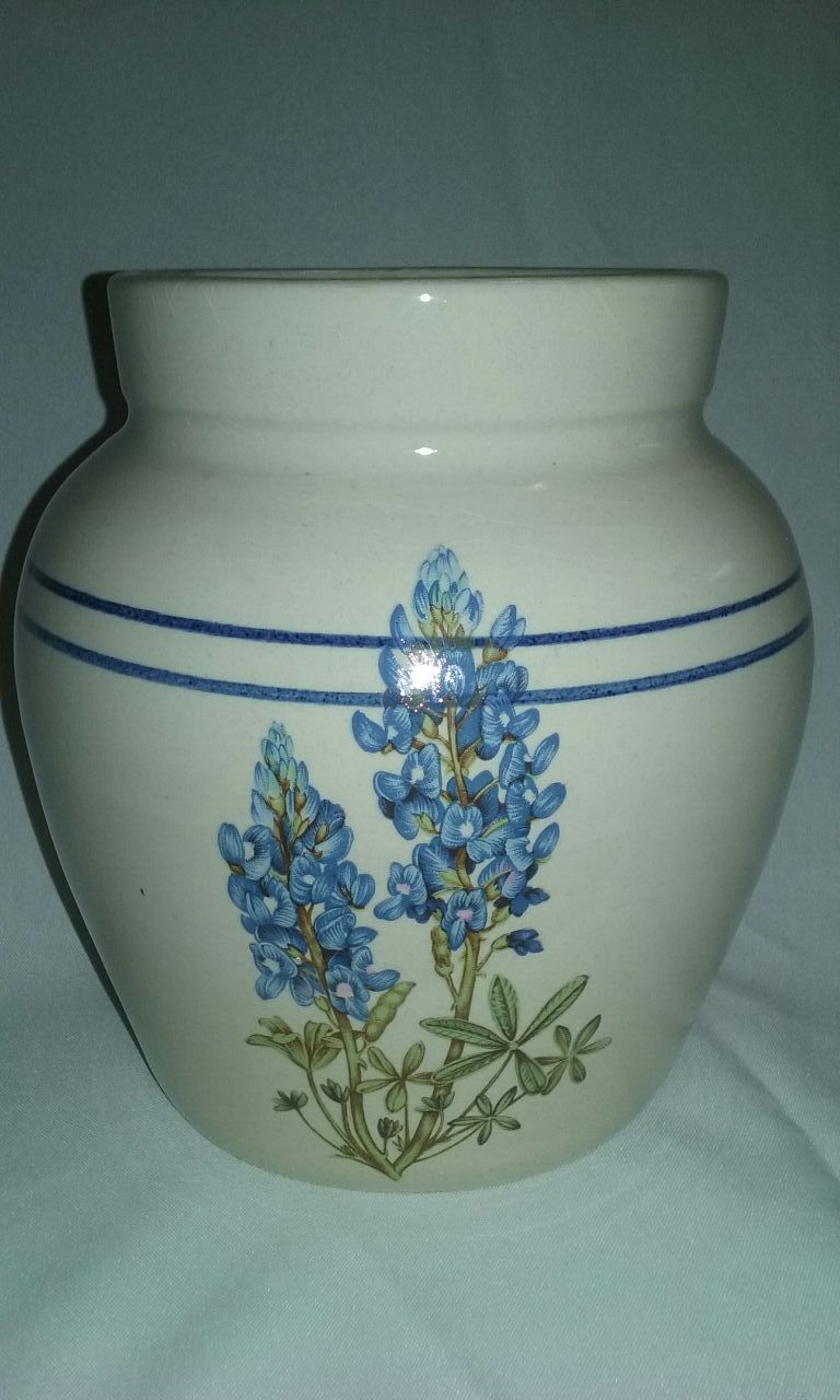 Yesteryears Marshall Bluebonnets Crockpot/Cookie Jar Hand Turned Vintage Pottery
