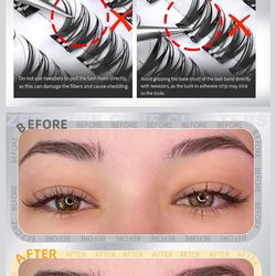 Flaunt Lash Clusters Self Adhesive Eyelashes Wispy 8mm-14mm Short Eyelash Clusters Natural Volume CC Curl Lash Extensions No Glue Eyelash with Wide Ba