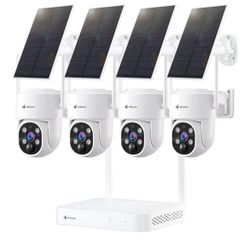 Kittyhok Solar Security Cameras Wireless Outdoor, 360° Pan & Tilt Home Security Camera, No Subscription, 2K Clarity, Color Night Vision, WiFi6 NVR wit