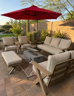 Outdoor Patio Umbrella/Fire Table/Aluminum Set *New*