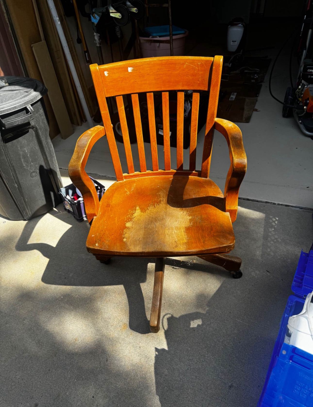 Vintage Mission Oak Banker's Desk Arm Chair on Wheels