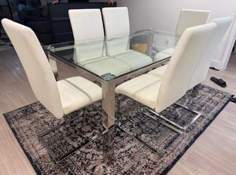 Juego de Comedor Moderno de Vidrio + 6 Sillas + Alfombra – Como Nuevo