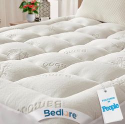 BEDLORE White King Bamboo Vicose Mattress Topper w/Stretchable Pockets for 6”-18” Mattress
