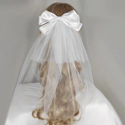 White Wedding Veil Bow Hairpin Sweet Bride Small Short Veil Studio Photography