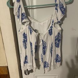 White & Blue Summer Blouse 
