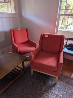 Pair of Coral Mid-Century Accent Chairs