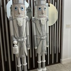 Set Of Two 6 Feet Tall Nutcrackers. White And Silver. Hand Made Brand New.