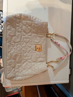 Betsey Johnson Cream Quilted Heart floral large tote satchel handbag